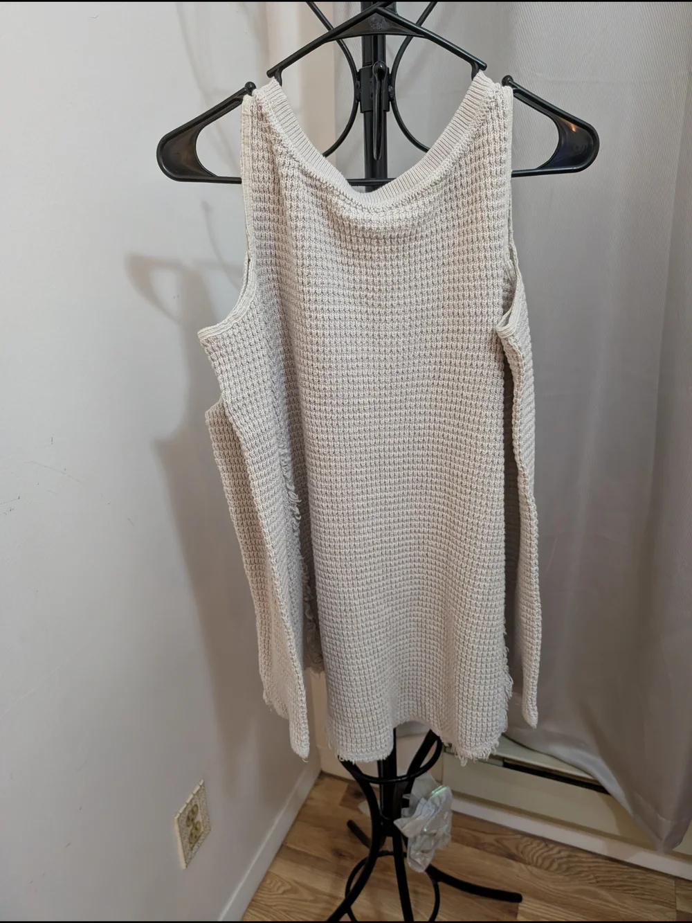 Free People Cream Off-Shoulder Waffle Knit Sweater Size Large